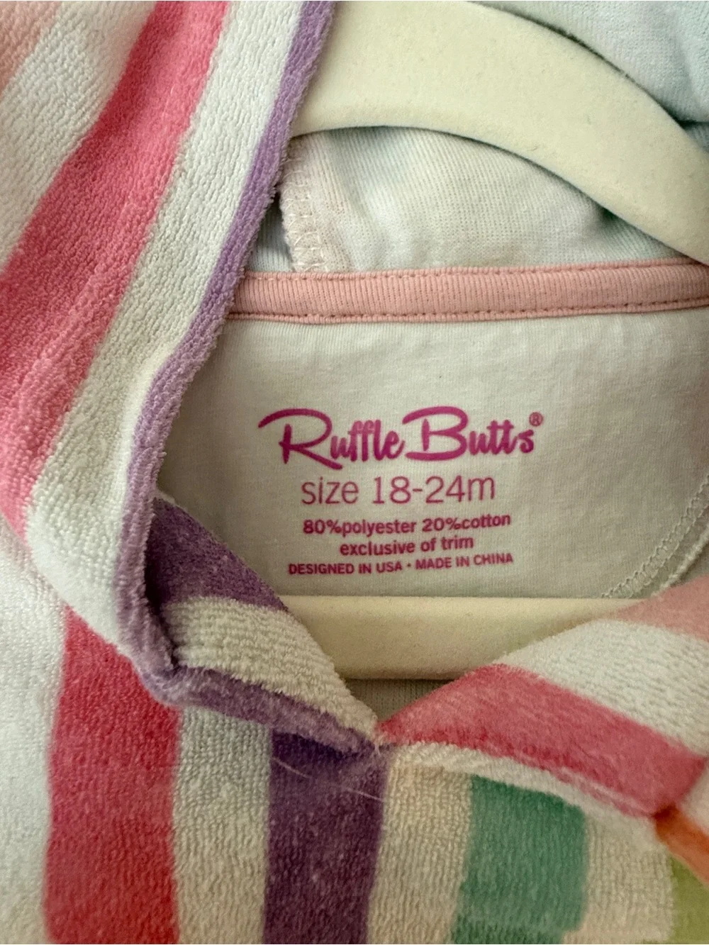 Ruffle Butts Rainbow Stripe Hooded Swim Cover Up - 18-24 months